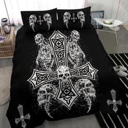 Inverted Skull Skeleton Cross 3 Piece Duvet Bedding Set Gift For Your Girlfriend Boyfriend Gift For Love Gift For Friend Best Valentine Present Holiday Gift