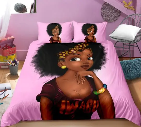 Black Girl Bedding Sets Queen, Black Magic Girl Bedding Set Gift For Your Girlfriend Boyfriend Gift For Love Gift For Friend Best Valentine Present Holiday Gift