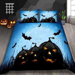 Black pumpkin and flying bats Halloween Bedding Set Gift For Your Girlfriend Boyfriend Gift For Love Gift For Friend Best Valentine Present Holiday Gift