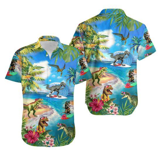 Dinosaur Blue Ocean Dinosaur Casual Hawaiian Shirt Gift For Your Girlfriend Boyfriend Gift For Love Gift For Friend Best Valentine Present Holiday Gift
