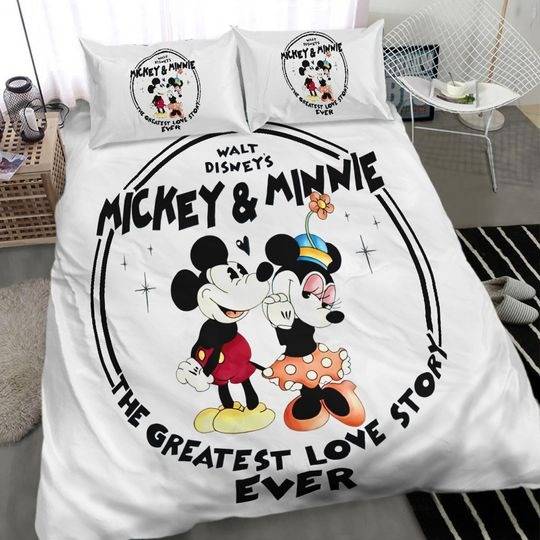 Disney Bedding Sets, Greatest Love Story, Mickey & Minnie Mouse Bedroom Bedding Set Gift For Your Girlfriend Boyfriend Gift For Love Gift For Friend Best Valentine Present Holiday Gift