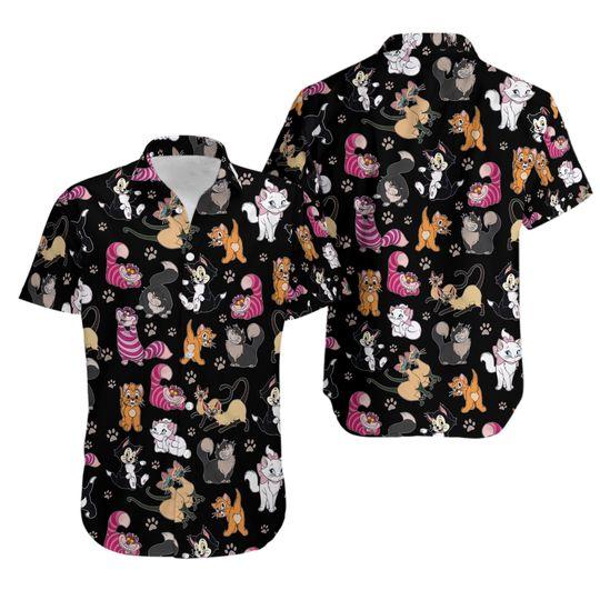 Disney Cat Characters Hawaiian Shirt / Figaro Cheshire Cat Marie The Aristocats Gift For Your Girlfriend Boyfriend Gift For Love Gift For Friend Best Valentine Present Holiday Gift