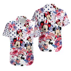Disney Mickey Minnie 4th Of July Hawaiian Shirt Gift For Your Girlfriend Boyfriend Gift For Love Gift For Friend Best Valentine Present Holiday Gift