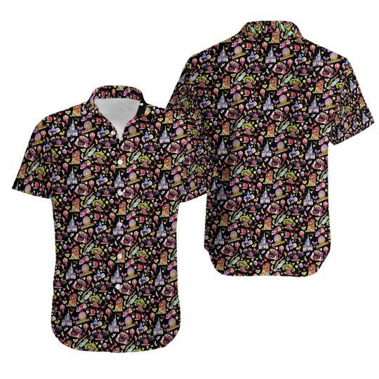 Disney parks icon inspired short sleeved button down shirt Gift For Your Girlfriend Boyfriend Gift For Love Gift For Friend Best Valentine Present Holiday Gift