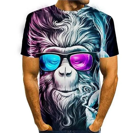 Graphic Tee Prints Orangutan Animal 3D T-shirt Short Sleeve Daily Tops Basic Casual Rainbow Meaningful Gift For Family Gift For Boyfriend Valentine Gift