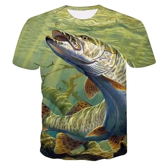 Men's Unisex Tee T shirt 3D Print Graphic Prints Fish Big and Tall Green Meaningful Gift For Family Gift For Boyfriend Valentine Gift