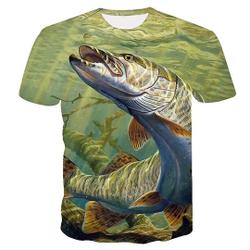 Men's Unisex Tee T shirt 3D Print Graphic Prints Fish Big and Tall Green Meaningful Gift For Family Gift For Boyfriend Valentine Gift