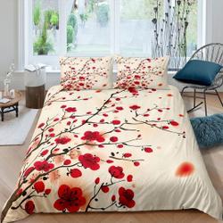 Oriental cherry blossom floral Bedding Set Gift For Your Girlfriend Boyfriend Gift For Love Gift For Friend Best Valentine Present Holiday Gift