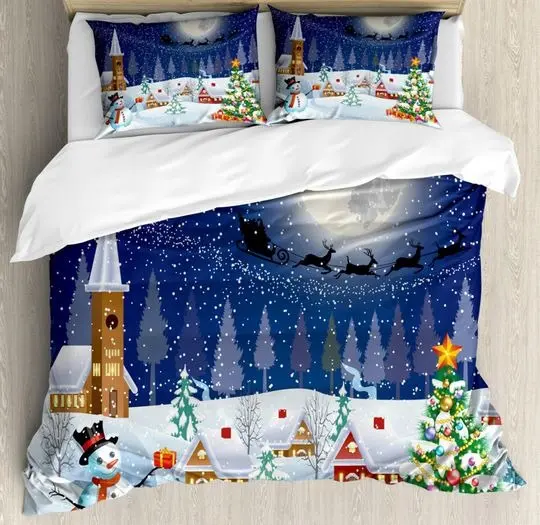 Snowman flying Santa Claus reindeer Bedding setsGift For Your Girlfriend Boyfriend Gift For Love Gift For Friend Best Valentine Present Holiday Gift