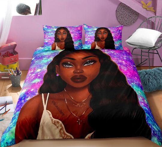 Little Black Girl Bedding Sets Twin, Black Magic GirlGift For Your Girlfriend Boyfriend Gift For Love Gift For Friend Best Valentine Present Holiday Gift