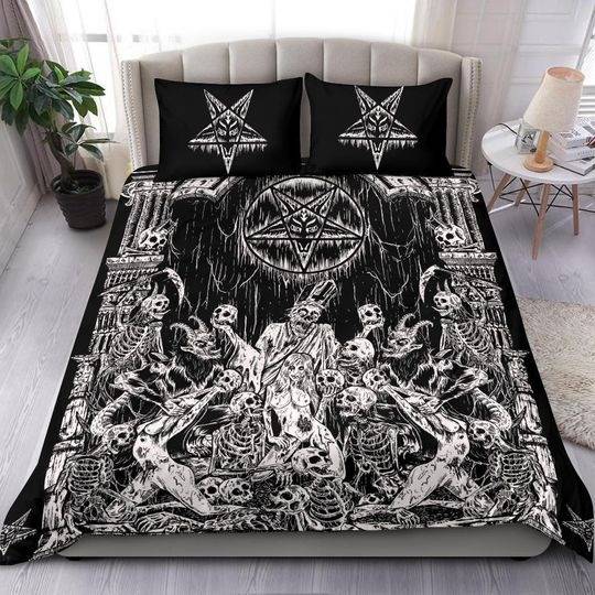 Skull Demon Satanic Pentagram Drip Doom Priest Shrine Bedding Set Gift For Your Girlfriend Boyfriend Gift For Love Gift For Friend Best Valentine Present Holiday Gift