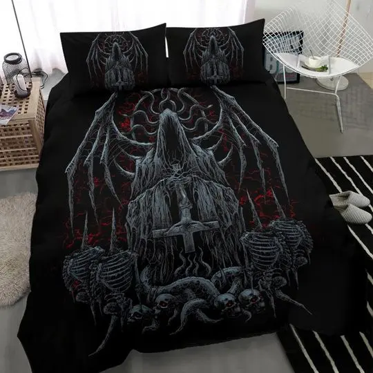 Skull Headless Savior Inverted Cross Hooded Batwing Demon Serpent Bedding Set Gift For Your Girlfriend Boyfriend Gift For Love Gift For Friend Best Valentine Present Holiday Gift