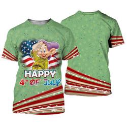 Dopey Dwarf July 4th USA Flag Patterns Disney Cartoon Outfits Unisex Casual T-shirts Meaningful Gift For Family Gift For Boyfriend Valentine Gift