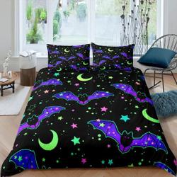 Moon stars and bat 90s neon Halloween Bedding Set Gift For Your Girlfriend Boyfriend Gift For Love Gift For Friend Best Valentine Present Holiday Gift