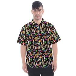 Tiki bird room inspired short sleeved button down shirt Gift For Your Girlfriend Boyfriend Gift For Love Gift For Friend Best Valentine Present Holiday Gift