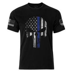 Punisher Skull Thin Blue Line T-shirt | Patriotic Skull American Flag 3D T-shirt Meaningful Gift For Family Gift For Boyfriend Valentine Gift
