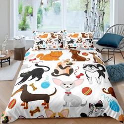 Funny Dogs Duvet Cover Set Colorful Bedspread, Kids Full Bedding Set Gift For Your Girlfriend Boyfriend Gift For Love Gift For Friend Best Valentine Present Holiday Gift