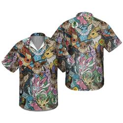 Eevee Hawaiian Shirt, PKM Button Up Shirt, Eevee Holiday Shirt Gift For Your Girlfriend Boyfriend Gift For Love Gift For Friend Best Valentine Present Holiday Gift