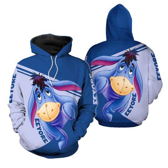 Eeyore Donkey Blue Stripe Cross Disney 3D Printed Hoodie