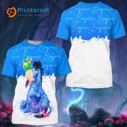 Eeyore Donkey Blue Watercolor Glitter Disney Graphics Cartoon 3D Tshirt Meaningful Gift For Family Gift For Boyfriend Valentine Gift