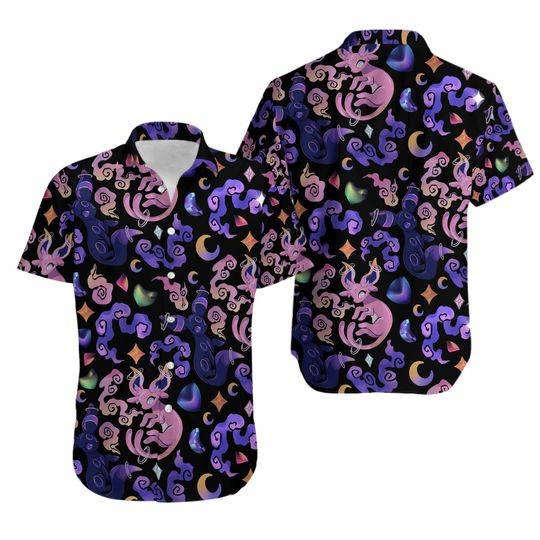 Espeon Umbreon PKM Hawaiian Shirt, Button Up Shirt Gift For Your Girlfriend Boyfriend Gift For Love Gift For Friend Best Valentine Present Holiday Gift
