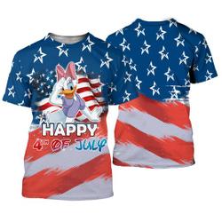 Daisy Duck July 4th USA Flag Patterns Disney Cartoon Outfits Unisex Casual T-shirts Meaningful Gift For Family Gift For Boyfriend Valentine Gift