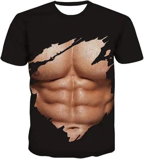 Muscle Tee Shirts for Men Funny T-Shirt with Abdominal Muscle 3D Printed Meaningful Gift For Family Gift For Boyfriend Valentine Gift