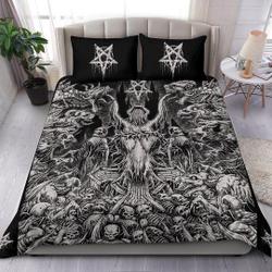 Skull Inverted Cross Crowned Goat Impaled Skeleton Demon Church Blitzkrieg Bedding Set Gift For Your Girlfriend Boyfriend Gift For Love Gift For Friend Best Valentine Present Holiday Gift