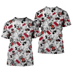 Mickey & Minnie Mouse White Comic Patterns Disney Graphic Cartoon Outfits Unisex All Over Print T-shirts Meaningful Gift For Family Gift For Boyfriend Valentine Gift