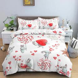 Bunny Holding Strawberry Candy Bedding, Duvet Cover Pillowcase, Zipper Bedding, Dorm BeddingGift For Your Girlfriend Boyfriend Gift For Love Gift For Friend Best Valentine Present Holiday Gift