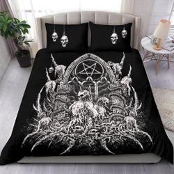 Satanic Skull Inverted Pentagram Impaled Skeleton Bedding Set Gift For Your Girlfriend Boyfriend Gift For Love Gift For Friend Best Valentine Present Holiday Gift