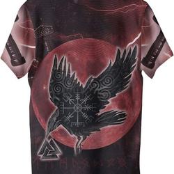 Men's Fashion Raven 3D Printed T-Shirt, Summer Quick Dry Thor's Hammer Viking Short Sleeve Top,Red,4XL Meaningful Gift For Family Gift For Boyfriend Valentine Gift