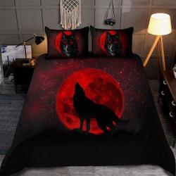 Personalized Wolf 3D Red color Bedding SetsGift For Your Girlfriend Boyfriend Gift For Love Gift For Friend Best Valentine Present Holiday Gift