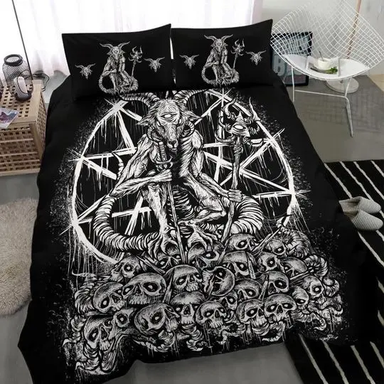 Skull Satanic Goat Bedding Set Gift For Your Girlfriend Boyfriend Gift For Love Gift For Friend Best Valentine Present Holiday Gift