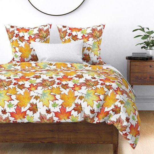 Watercolor Autumn Maple Leaves Bedding Set Gift For Your Girlfriend Boyfriend Gift For Love Gift For Friend Best Valentine Present Holiday Gift