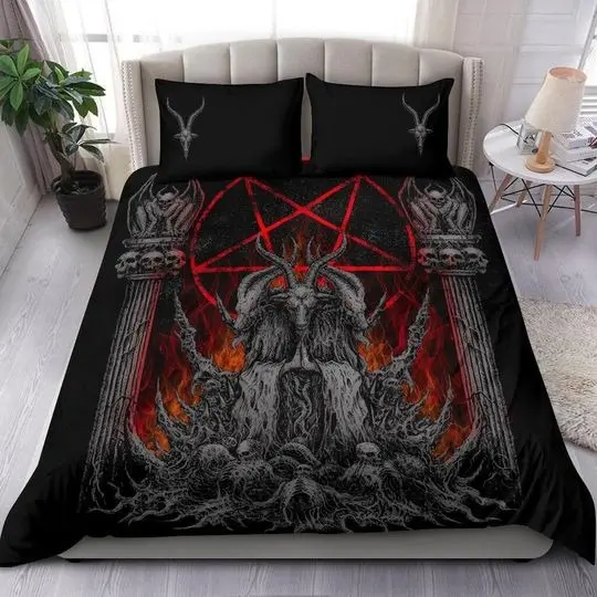 Skull Satanic Goat Inverted Pentagram Winged Demon Bedding Set Gift For Your Girlfriend Boyfriend Gift For Love Gift For Friend Best Valentine Present Holiday Gift