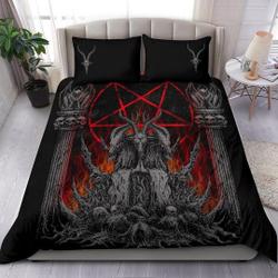 Skull Satanic Goat Inverted Pentagram Winged Demon Bedding Set Gift For Your Girlfriend Boyfriend Gift For Love Gift For Friend Best Valentine Present Holiday Gift