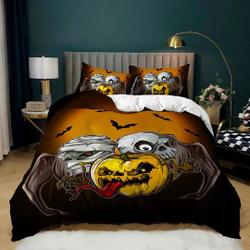 Zombie, mummy and pumpkin Halloween Bedding Set Gift For Your Girlfriend Boyfriend Gift For Love Gift For Friend Best Valentine Present Holiday Gift