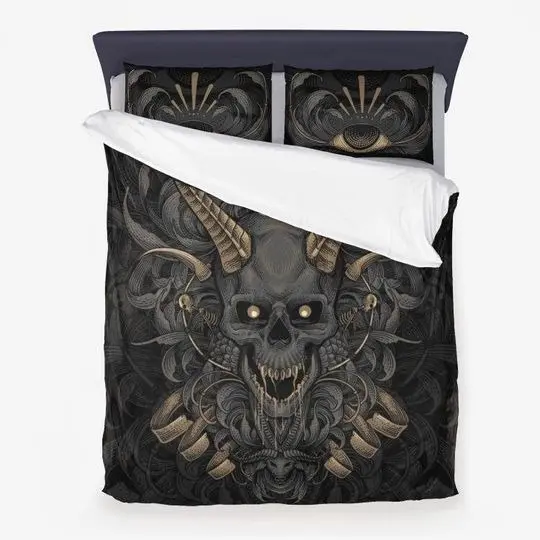Skull Demon Horn 3 Piece Microfiber Duvet Bedding Set Gift For Your Girlfriend Boyfriend Gift For Love Gift For Friend Best Valentine Present Holiday Gift