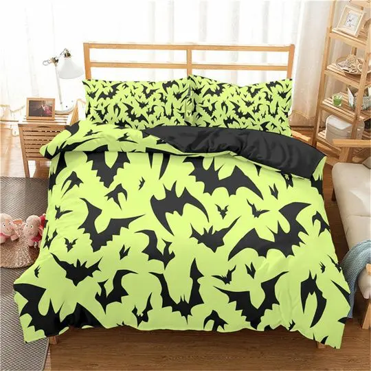 Neon green bats halloween bedding Set Gift For Your Girlfriend Boyfriend Gift For Love Gift For Friend Best Valentine Present Holiday Gift