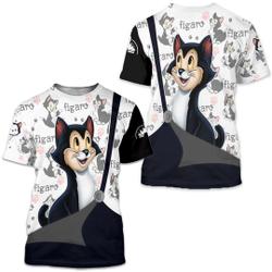 Figaro Cat Pinocchio Black Button Overalls Patterns Disney Outfits Unisex Casual T-shirts 3D Meaningful Gift For Family Gift For Boyfriend Valentine Gift