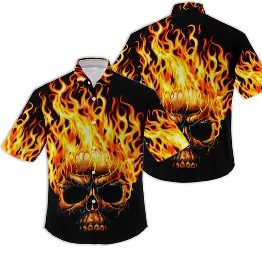 Fire Skull Button Down Hawaiian Shirt Gift For Your Girlfriend Boyfriend Gift For Love Gift For Friend Best Valentine Present Holiday Gift