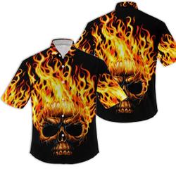 Fire Skull Button Down Hawaiian Shirt Gift For Your Girlfriend Boyfriend Gift For Love Gift For Friend Best Valentine Present Holiday Gift