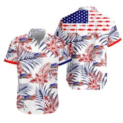 Fishing American Flag Tropical Hibiscus Flower And Leaves Hawaiian Shirts Gift For Your Girlfriend Boyfriend Gift For Love Gift For Friend Best Valentine Present Holiday Gift