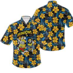 Florals & Couple Minions 2022 - Men's Hawaiian Shirt 3D Animation Printed Gift For Your Girlfriend Boyfriend Gift For Love Gift For Friend Best Valentine Present Holiday Gift