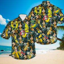 Funny Banana Vintage Shirt Collar Hawaiian Shirt, Hawaiian Short All Over Printed For Men Women- Bananas Guitar Aloha Shirt Gift For Your Girlfriend Boyfriend