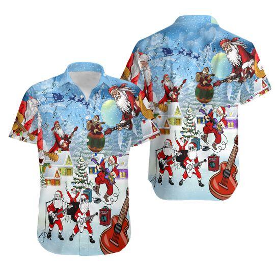 Funny Santa Clause Playing Guitar Christmas Hawaiian Shirt Gift For Your Girlfriend Boyfriend Gift For Love Gift For Friend Best Valentine Present Holiday Gift