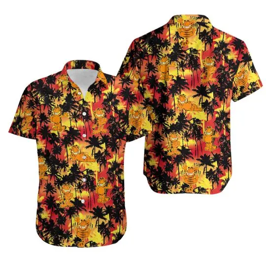 Garfield Hawaiian Shirt, Disney Print Shirt, Men Garfield Hawaiian Shirt Gift For Your Girlfriend Boyfriend Gift For Love Gift For Friend Best Valentine Present Holiday Gift