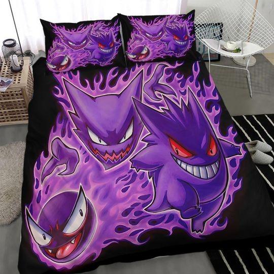 Gengar Bedding Three Piece Quilt CoverGift For Your Girlfriend Boyfriend Gift For Love Gift For Friend Best Valentine Present Holiday Gift