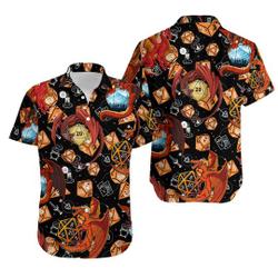 Geometric DnD Hawaiian Shirt, Dungeon and Dragon Hawaii Shirt Gift For Your Girlfriend Boyfriend Gift For Love Gift For Friend Best Valentine Present Holiday Gift